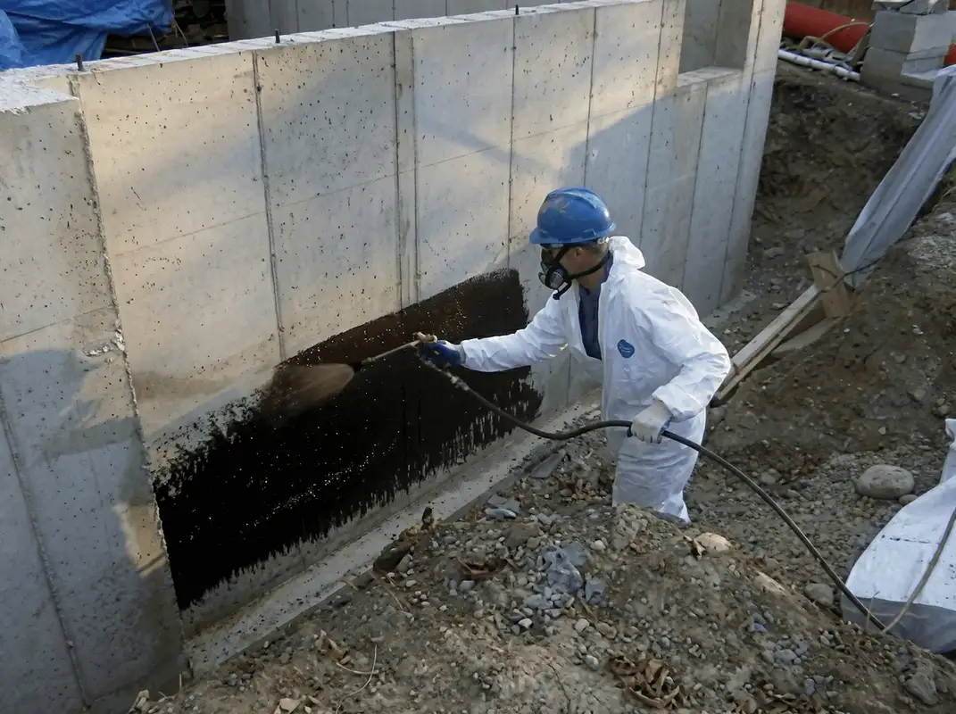 Professional waterproofing the exterior walls of the basement in Mobile, AL